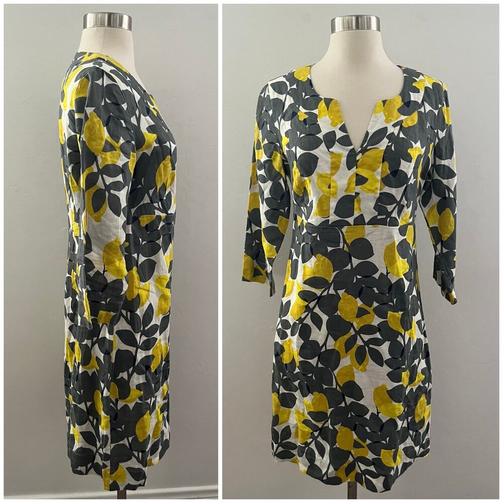 Boden Lemon Print Linen Tunic Dress Size 6 Resortwear Vacation Garden Office NEW